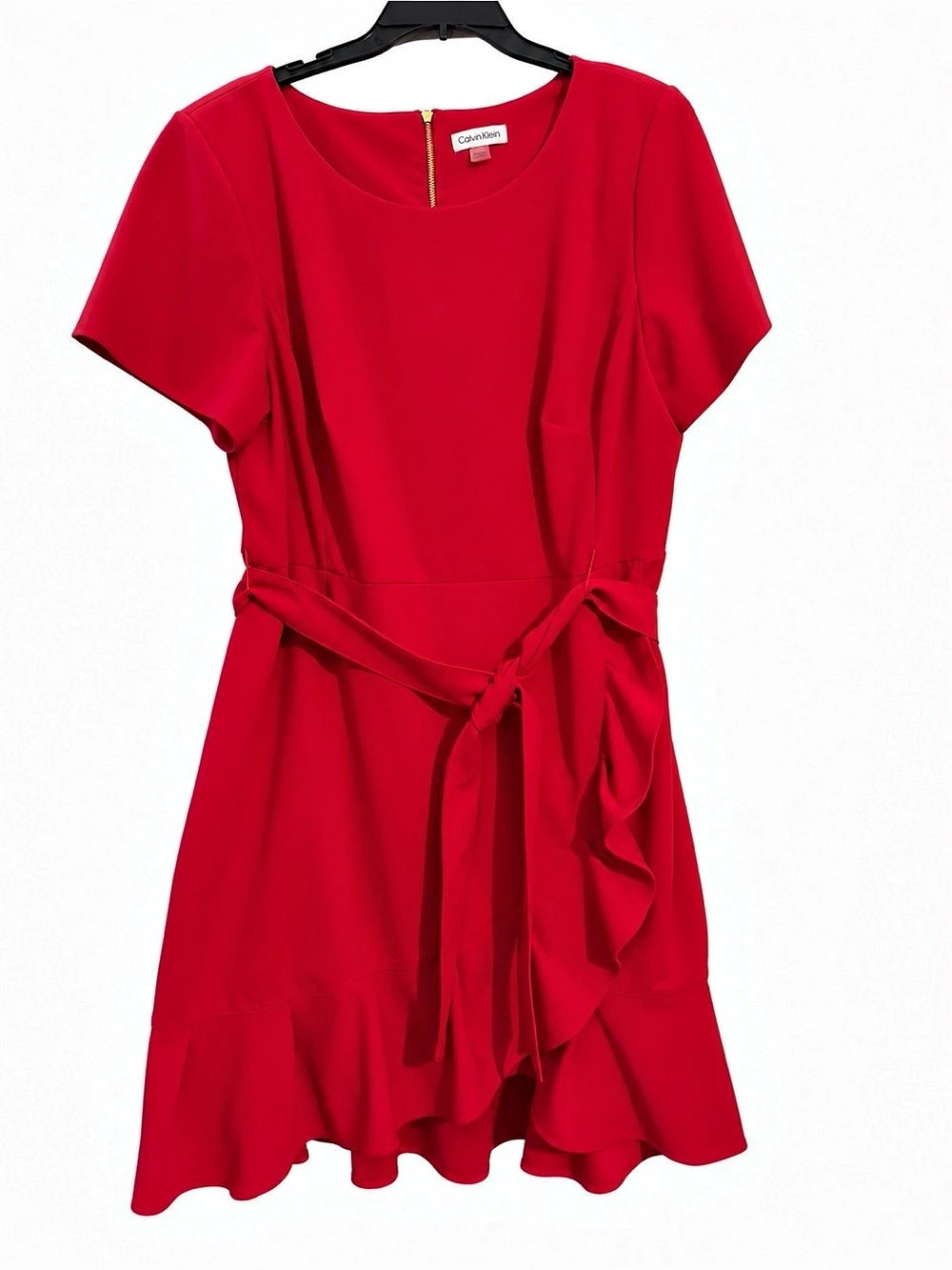 Calvin Klein Plus Size 20 Red Belted Dress Gold Zipper